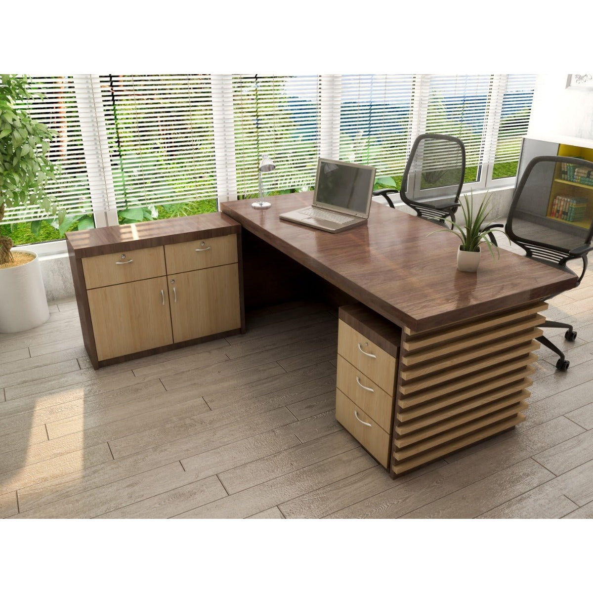 1.8m Veneer Office Executive Desk with return and pedestal